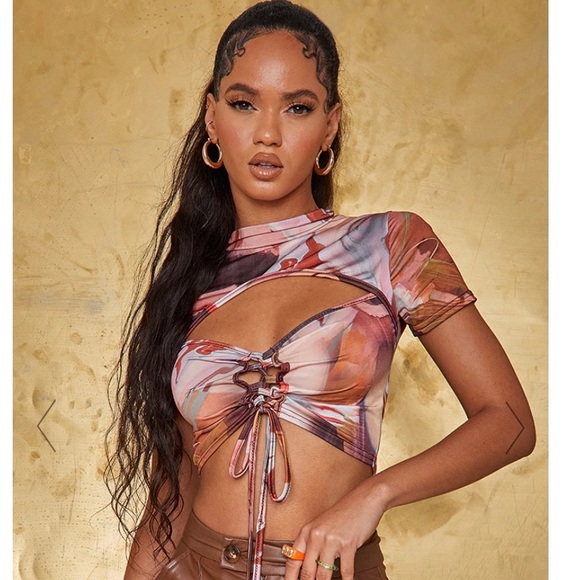 PrettyLittleThing Marble Print Slinky Crop Top - US8 - Picture 4 of 5